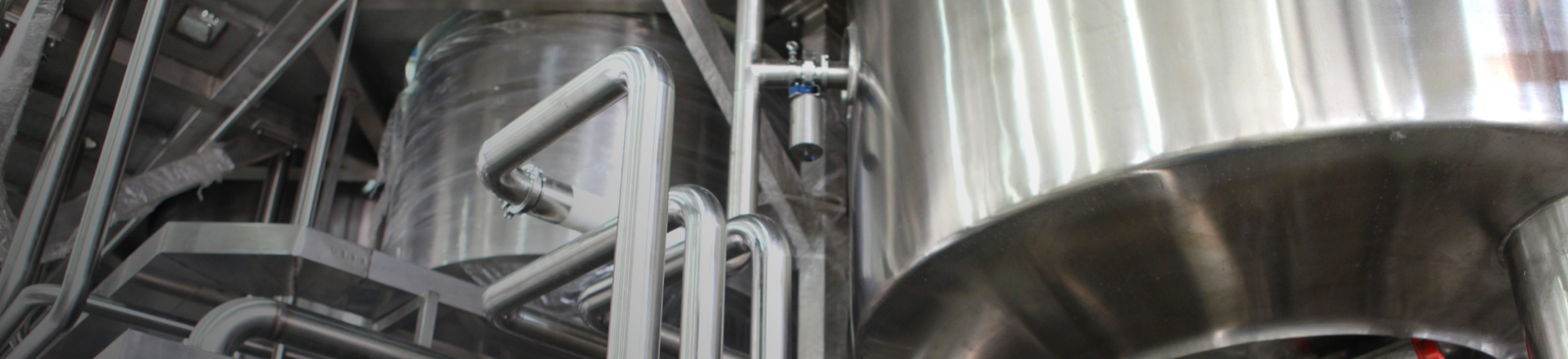 Image of stainless steel tanks and process piping, typical of dairy, food and beverage processes delivered through project management